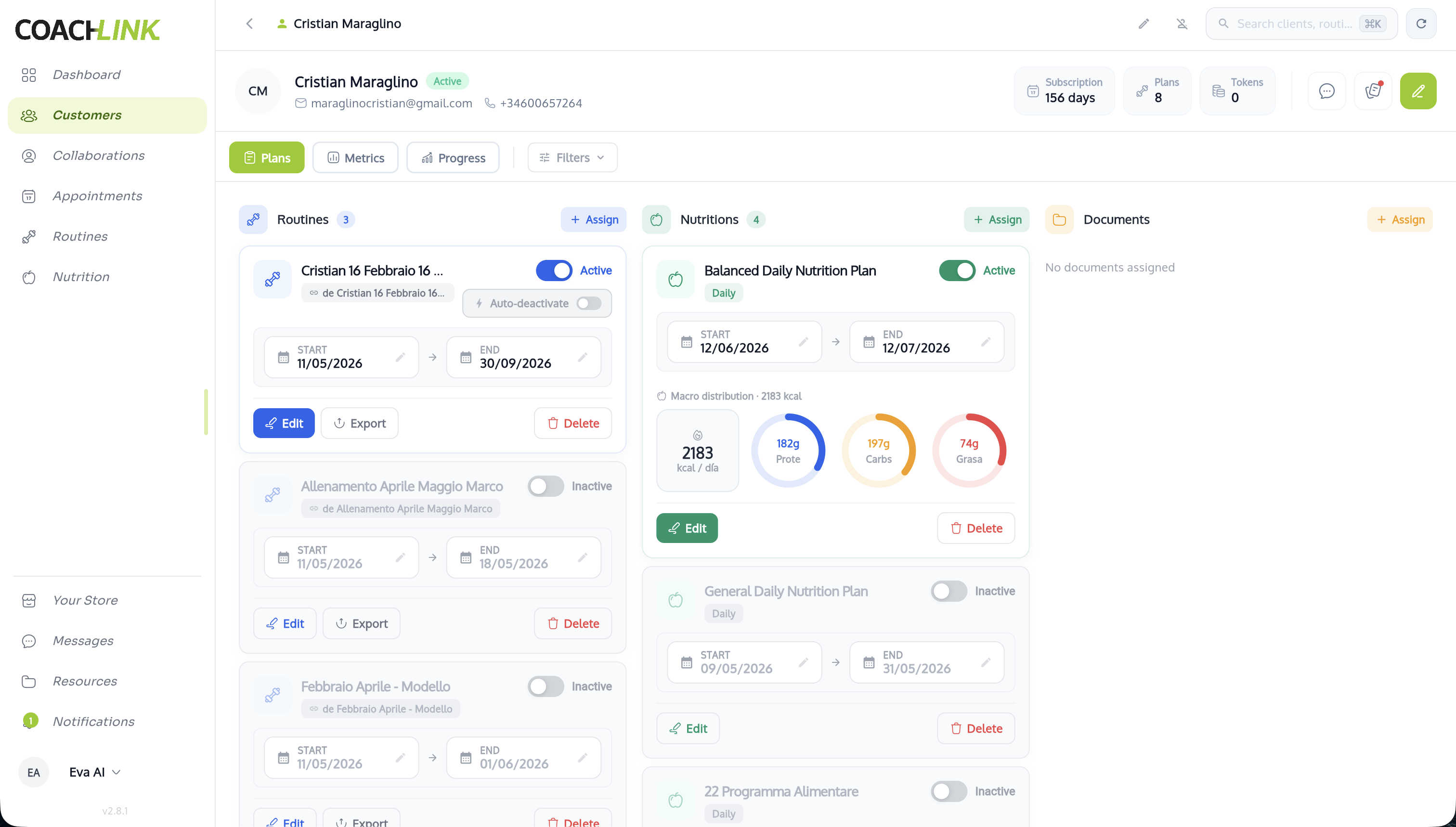 Ficha de cliente con seguimiento y tareas