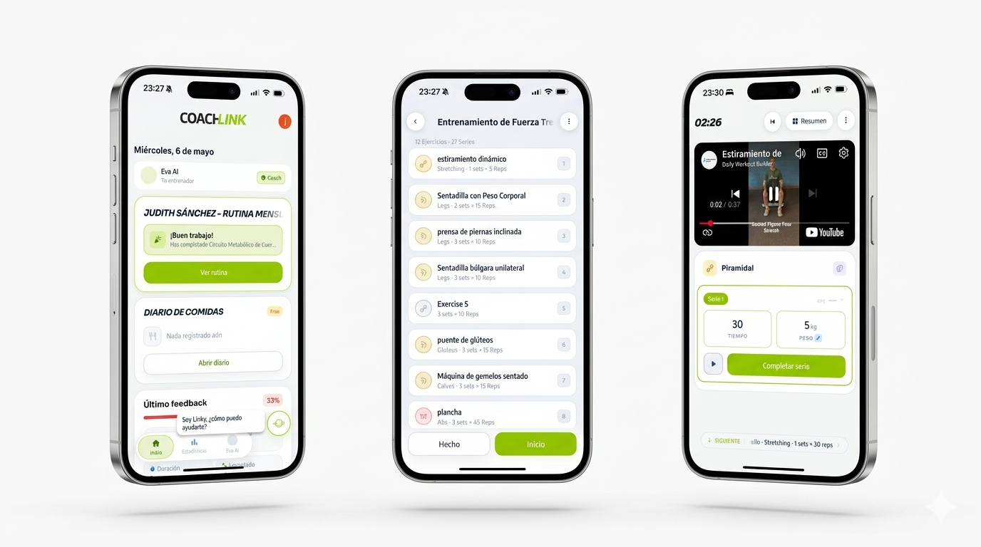 Vistas móviles de la app COACH-LINK